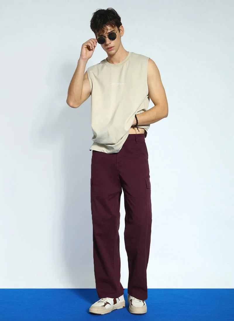 Urbano Fashion  Urbano Fashion Men's Maroon Loose Baggy Fit Solid Cargo Chino Pant with 6 Pockets Non-Stretchable for Men | Best Price UAE